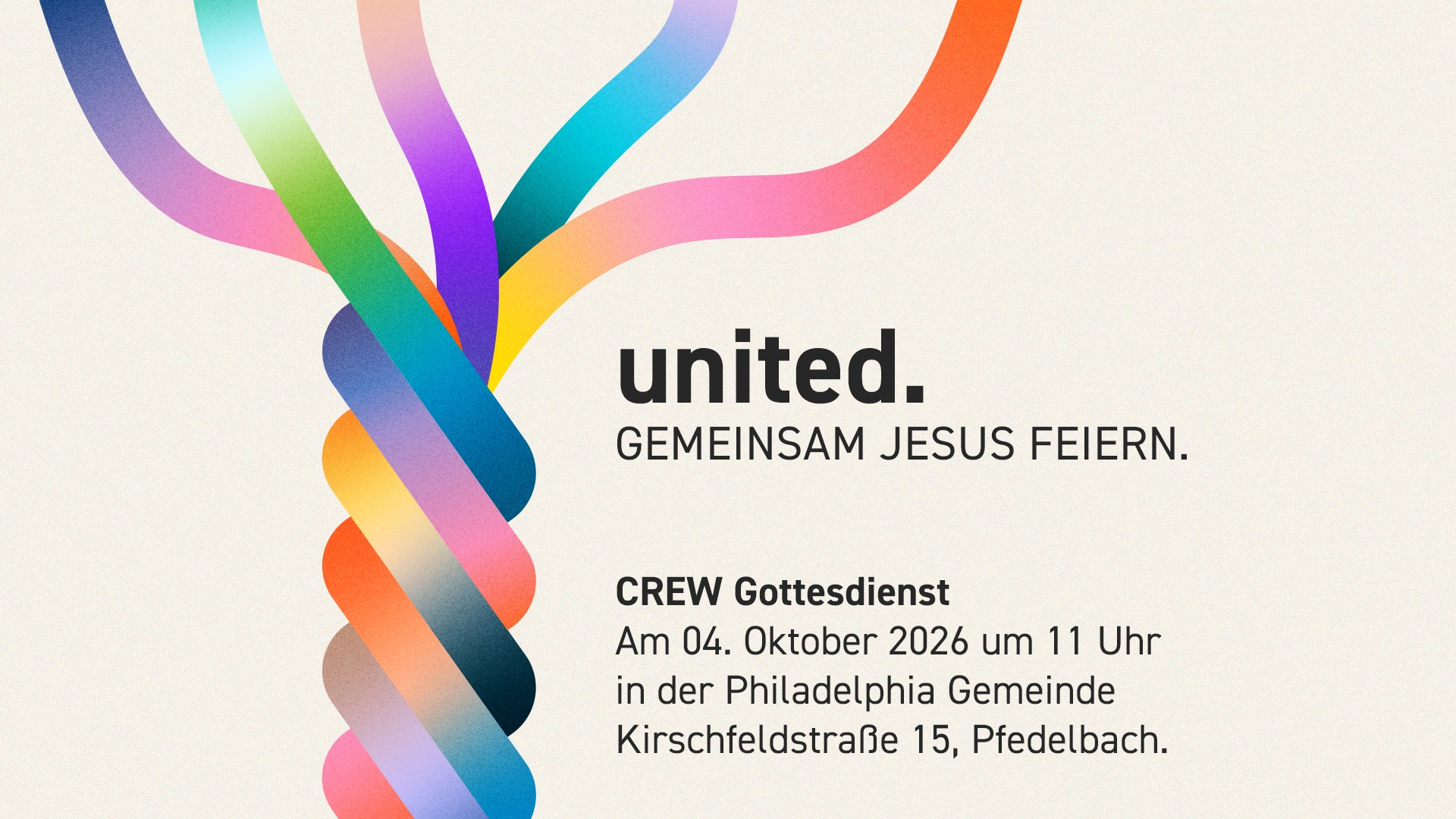 Einladung zum CREW Gottesdienst am 4. Oktober 2026 um 11.00 Uhr in der Philadelphia Gemeinde, Kirschfeldstraße 15, Pfedelbach